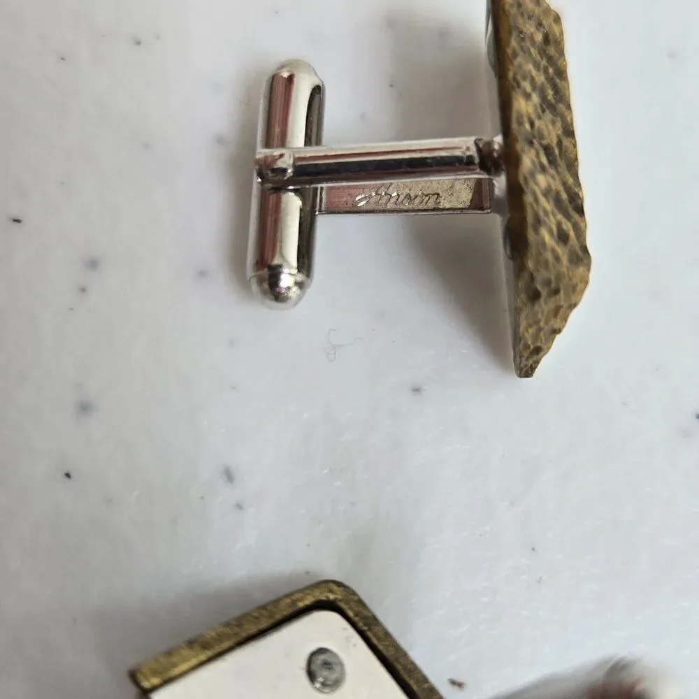 Anson Cufflinks Gold Tone Silver Textured Mixed Metal Vintage MCM Geometric
